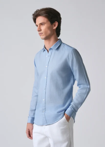 MARKBRO Men’s Sky Blue Cotton Shirt – Elegant, Soft & Breathable